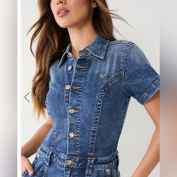 MAKE AN OFFER - NWT True Religion Denim Flare Jumpsuit - Small & Medium - Picture 3 of 7